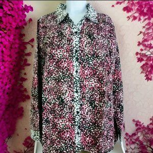 NWT Blair Fiesta Long Sleeve Women's Shirt Blouse Size 3XL Red Black White Brown